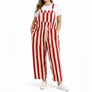 Signature 8 Red & White Janis Striped Denim Bib Overalls Retro Size M